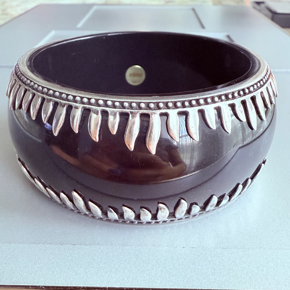 BIG Miriam Salat Mirim 34mm Black Resin Sterling Silver 925 Bangle Cuff Bracelet